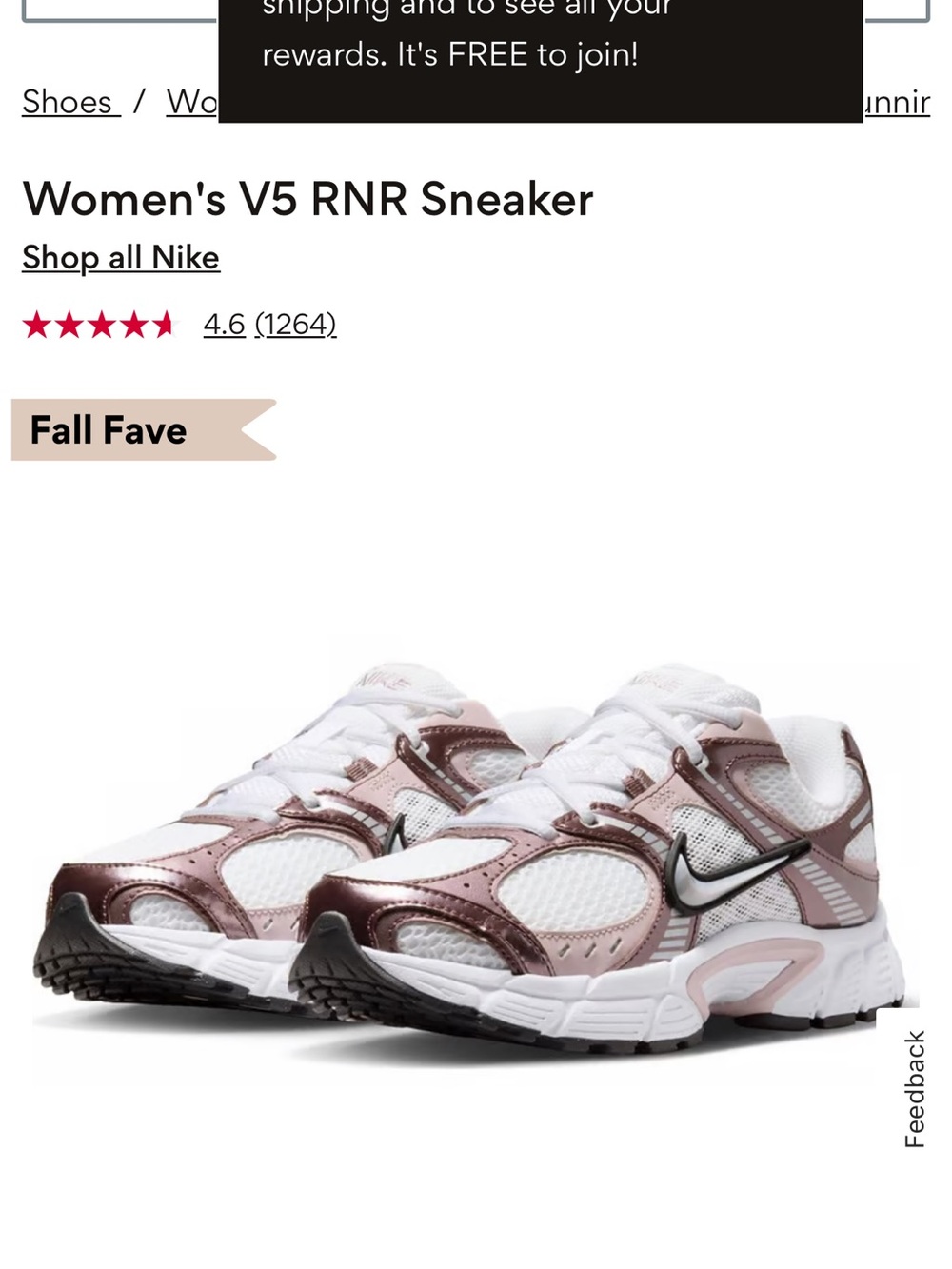 Nike Women's V5 RNR Sneaker - White & Rose Metallic